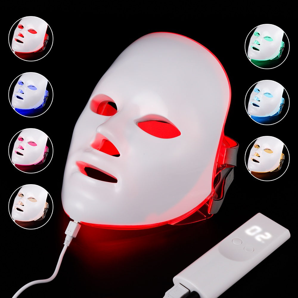 7-color LED photon face mask showing all light therapy modes