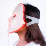 LED face mask in red light mode for anti-aging and collagen boost